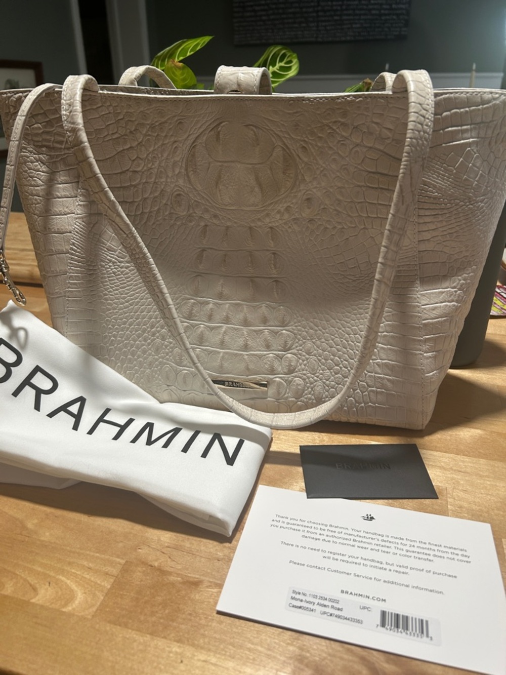 Brahmin White mona  Croc-Embossed Leather Tote